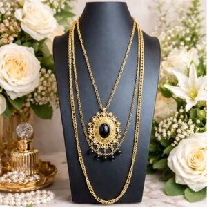 CELEBRITY GEMS Vintage 1960s Victorian Revival Multi-Strand Pendant Necklace
